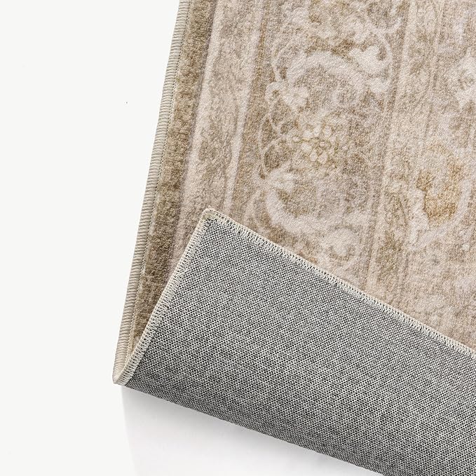 PureCozy Brown 2x6 Runner Rug Hallway Washable Vintage Carpet Kitchen Long Small Indoor Non Slip Soft Low Pile Thin Stain Resistant Distressed Accent Throw Rug for Bedroom Laundry Office Living Room