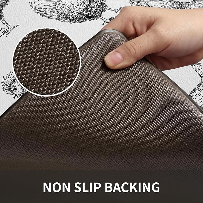 Farmhouse Chicken Kitchen Decor Mat, Extra Long Anti Fatigue Mat | Extra Long Coverage,Farmhouse Chicken Pattern,Cushioned Comfort,Non-Slip Backing,Waterproof Surface,Easy Clean,Kitchen Island