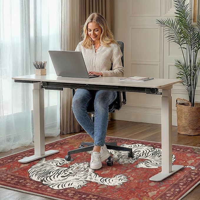 36"x60" Office Chair Mat for Hardwood Tile Floor, Under Desk Carpet Protector for Rolling Computer Chair Mat, Machine Washable Area Rug, Anti-Slip 1/5" Thick Low Pile Thin Vinyl Floor Mat, Rust Red