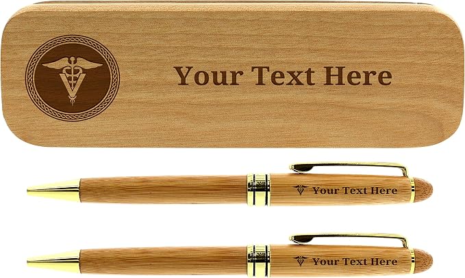 Vet Gifts Customized Veterinarian Pen Gift Set Personalized Engraved Bamboo Wood Gift 2 Pen Case Set