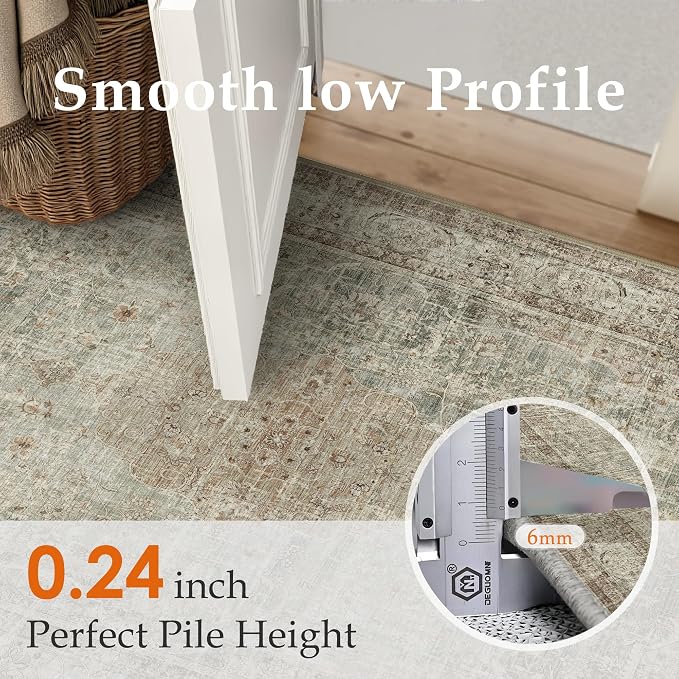 PureCozy Sage Area Rug 8x10 for Living Room Washable Vintage Carpet Low Pile Non Slip Distressed Soft Traditional Retro Oriental Large Accent Throw Rug Office Bedroom Dining Room Playroom