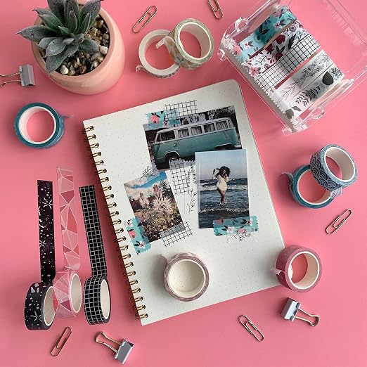 Washi Tape Set of 16 Rolls of 15 mm Wide Cute Decorative Washi Tape for Journaling, Scrapbook, Washy Crafts, Bullet Journals, Planners, DIY Décor, Craft Supplies For Adults & Kids (Serenity)