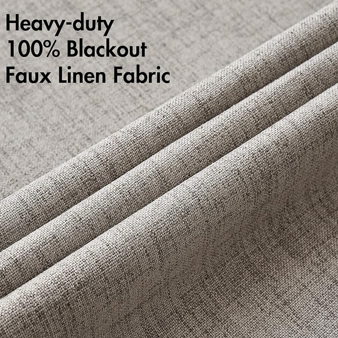 MIULEE 100% Blackout Linen Textured Curtains for Bedroom Solid Thermal Insulated Warm Taupe Grommet Room Darkening Curtains & Drapes Luxury Decor for Living Room 52 x 90 Inch (2 Panels)
