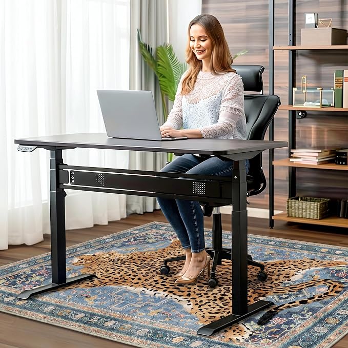36"x60" Office Chair Mat for Hardwood Tile Floor, Under Desk Carpet Protector for Rolling Computer Chair Mat, Machine Washable Area Rug, Anti-Slip 1/5" Thick Low Pile Thin Floor Mat, Leopard Blue