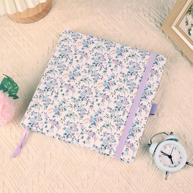 TIEFOSSI Dotted Journal Notebook, Dot Grid Notebook for Women Men, Fabric Flower Journal, 160 GSM Thick Paper, 160 Numbered Pages, 8 x 8 Square Diary