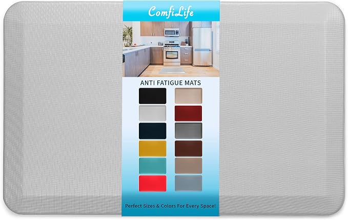 ComfiLife Anti Fatigue Floor Mat – 3/4 Inch Thick Kitchen Mats for Floor, Standing Desk Mat, Kitchen Rug – Comfort at Home, Office – Durable – Stain Resistant – Non-Slip Bottom (20" x 39", Silver)