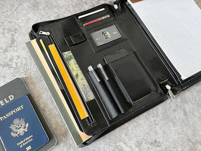 Leather Portfolio for Men, Personalized Leather Portfolio with Zipper, Customized Portfolio Organizer, Vegan Leather Padfolio for Women, Custom