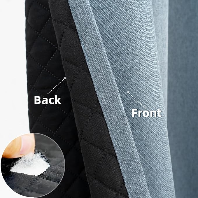 DriftAway Blackout Soundproof Thermal Insulated Linen Textured Curtains with Quilted Thermal Lining for Cold and Heat Blocking Noise Reducing Daytime Sleep 1 PC 52 Inches by 72 Inches Dusty Blue