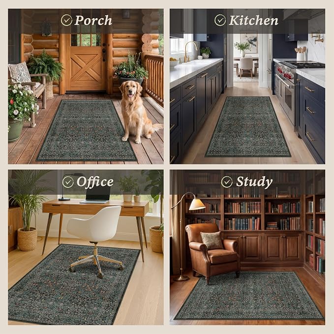 Vintage Gold Brown Office Chair Mat for Hard Wood & Tile Floors, 48x60 Non-Slip Ultra Soft Low Pile Under Desk Rug, Floor Protector for Heavy Duty Office Chair, Machine Washable, Taupe