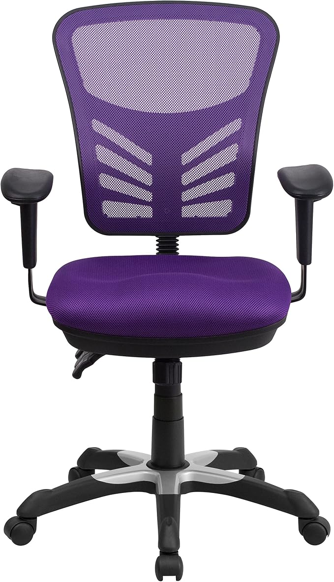 Flash Furniture Nicholas Mid-Back Swivel Office and Gaming Chair, Ergonomic Mesh Office Chair with Adjustable Lumbar Support and Height, Purple