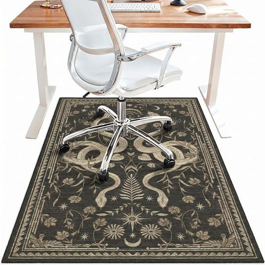 36"x48" Office Chair Mat for Hardwood Tile Floor, Under Desk Carpet Protector for Rolling Computer Chair Mat, Machine Washable Area Rug, Anti-Slip 1/5" Thick Low Pile Thin Vinyl Floor Mat, Snake