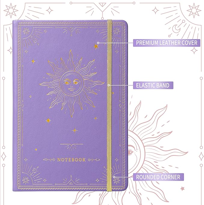 Artfan Ruled Notebook/Journal – Premium Thick Paper Faux Leather Classic Writing Notebook with Pocket + Page Dividers Gifts, Banded, Large, 144 Pages, Hard Cover, Lined (5.8 x 8.4) - Purple