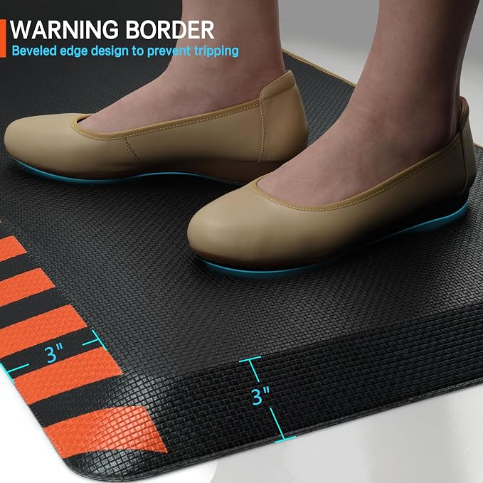 FEATOL Anti Fatigue Mat Industrial, Ergonomic Standing Floor Mat for Work for Stand -Safety Support for Leg & Back Pain(Yellow Border, 20" x 32", 2PC)