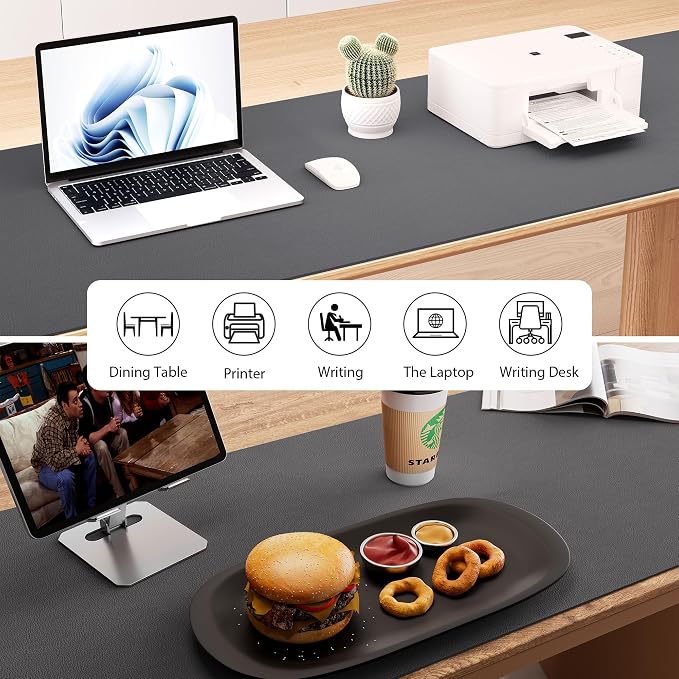 Aothia Leather Desk Pad Protector, Office Desk Mat, Large Mouse Pad, Laptop Desk Pad, Non-Slip PU Leather Desk Blotter, Waterproof Desk Writing Pad for Office and Home (Grey, 55" x 17")