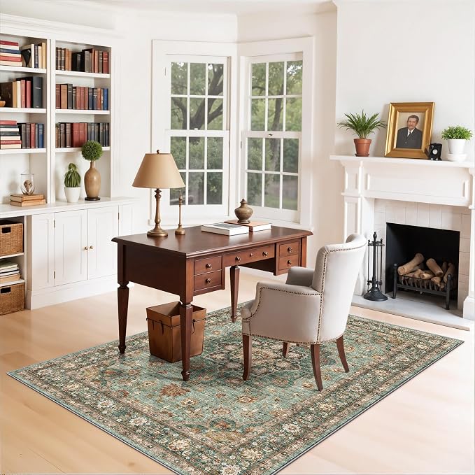 4x5 Area Rugs for Living Room: Perfect for Bedroom Kitchen Kids Room Nursery - Stain & Water Resistant Non-Slip Pet & Child Friendly Vintage Carpet (Green, 4x5)