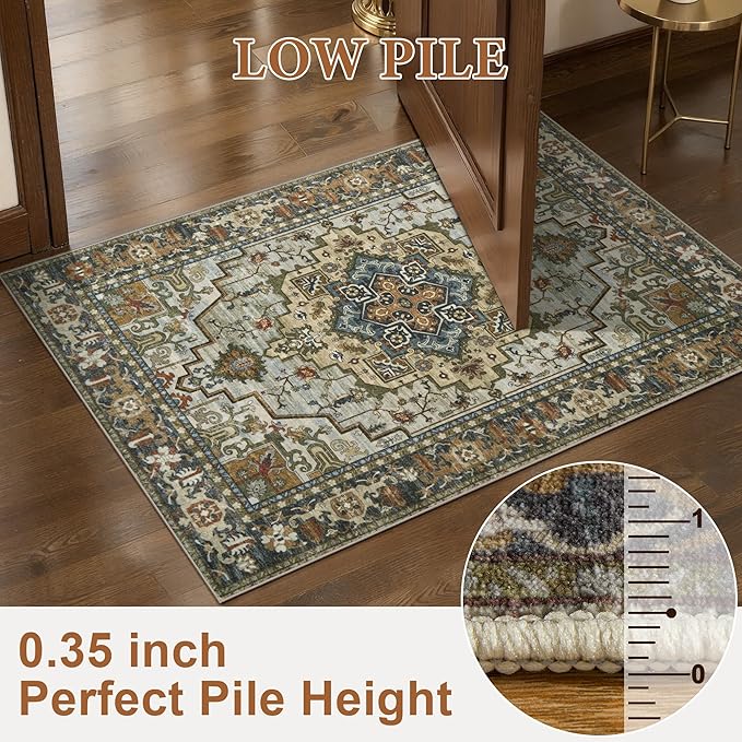 Tangsoo Vintage 5x7 Area Rug Washable Rugs for Living Room, Oriental Indoor Non Slip Large Area Rugs, Farmhouse Print Carpet, Soft Low Pile Foldable Floor Rug for Bedroom Dining Room