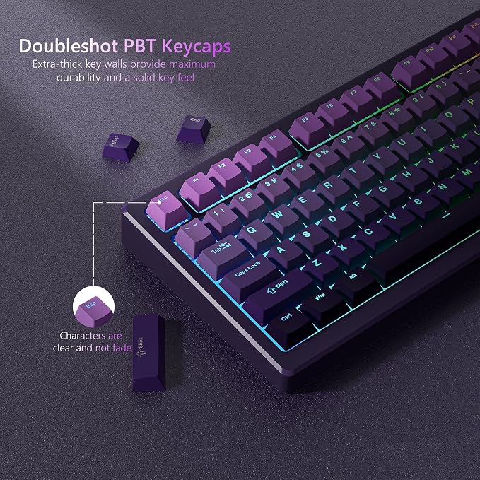 Womier Shine Through PBT Keycaps 60 75 100 Percent Cherry Profile, Custom Key Cap Doubleshot Keycaps Set, Universal Compatiability for Cherry Gateron MX Switches Keyboard, Gradient Purple