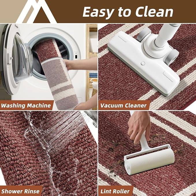 COSY HOMEER Kitchen Rugs Non-Slip 20" x30/20 x48 Inch Thick Polypropylene Standing Mat for Home Machine Washable, Red Frame