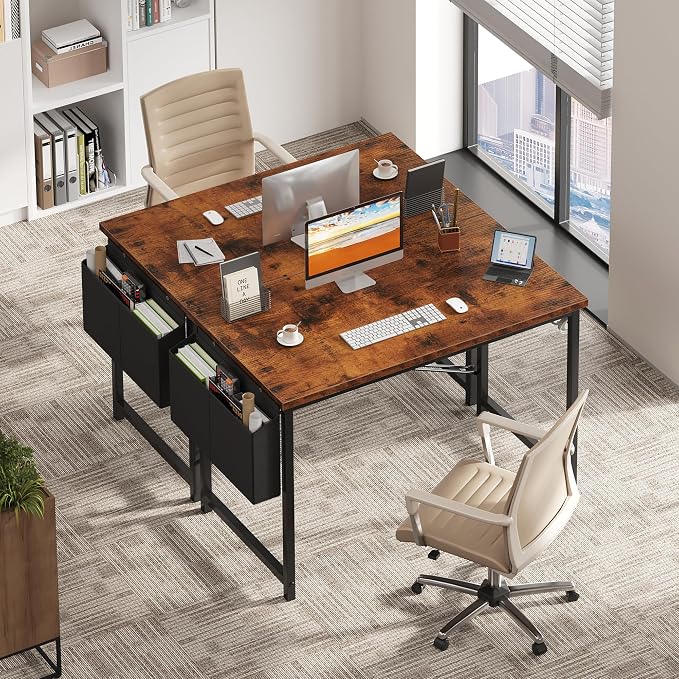 OLIXIS Computer Desk, 44 Inch Home Office Desks for Small Spaces, Writing Craft Study Gaming Table for Bedroom, Modern Computer Workstation with Storage Bag and Headphone Hook, Rustic Brown