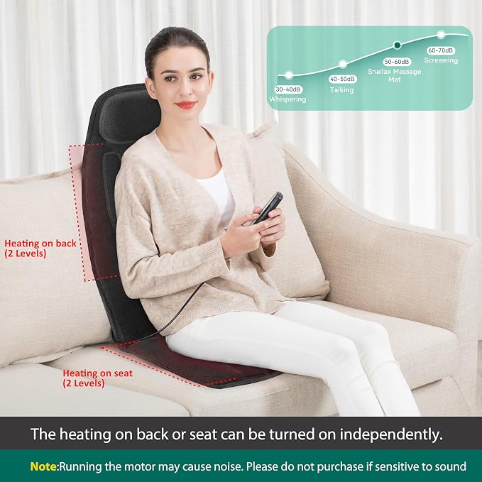 Snailax Vibration Back Massager with Heat, Massage Chair Pad,Black | 【Gift for Men Women】10 Vibration Motors, 5 Massage Modes, Adjustable 3 Intensity, Gentle Heating, Timer
