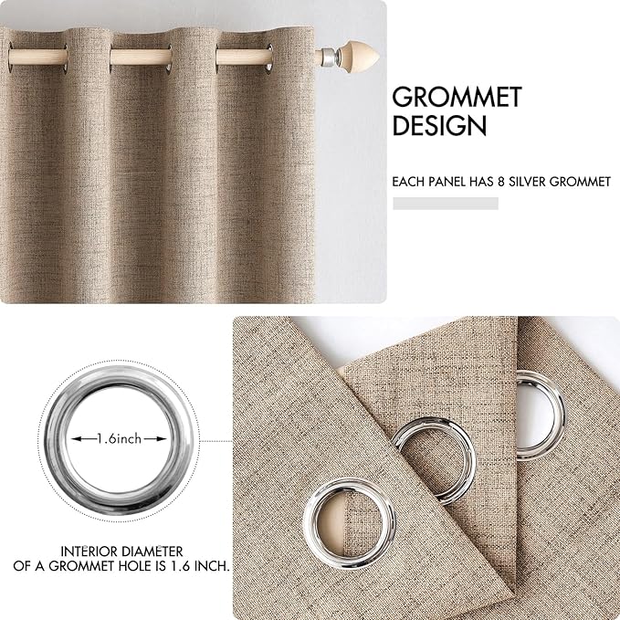 MIULEE 100% Blackout Linen Textured Curtains for Bedroom Solid Thermal Insulated Copper Brown Grommet Room Darkening Curtains & Drapes Luxury Decor for Living Room 52 x 72 Inch (2 Panels)
