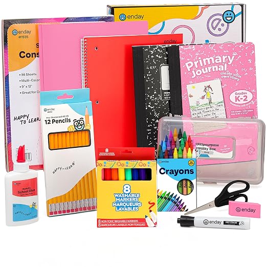 Enday 1st Grade and Kindergarten School Supplies Kit - 54 Piece Back to School Supplies Kit, Premium Quality Kids School Supplies for Girls & Boys, Kindergarten & First Grade School Supplies for Kids