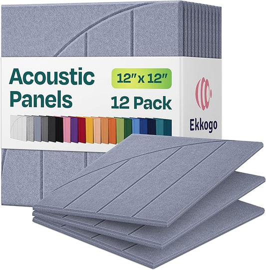 Acoustic Panels 12-Pack Soundproof Wall Panels 12"x12"x0.4" Decorative Sound Dampening for Your Home, Office, Studio, Bedroom & More with Unique ModuArc Carving [Dusky Gray]