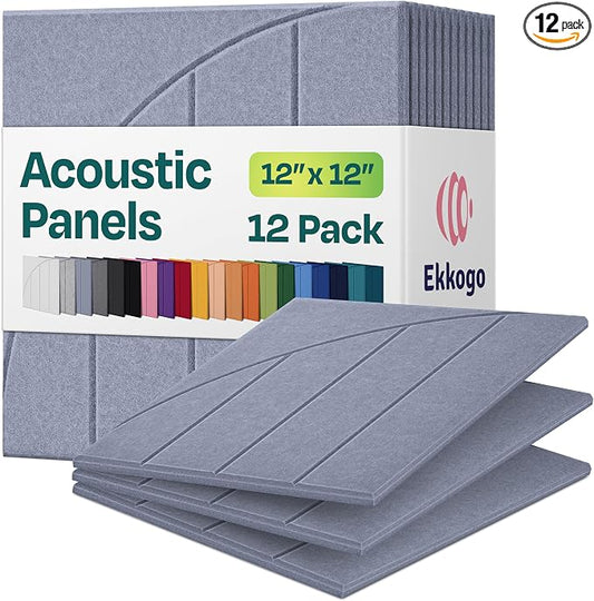 Acoustic Panels 12-Pack Soundproof Wall Panels 12"x12"x0.4" Decorative Sound Dampening for Your Home, Office, Studio, Bedroom & More with Unique ModuArc Carving [Dusky Gray]