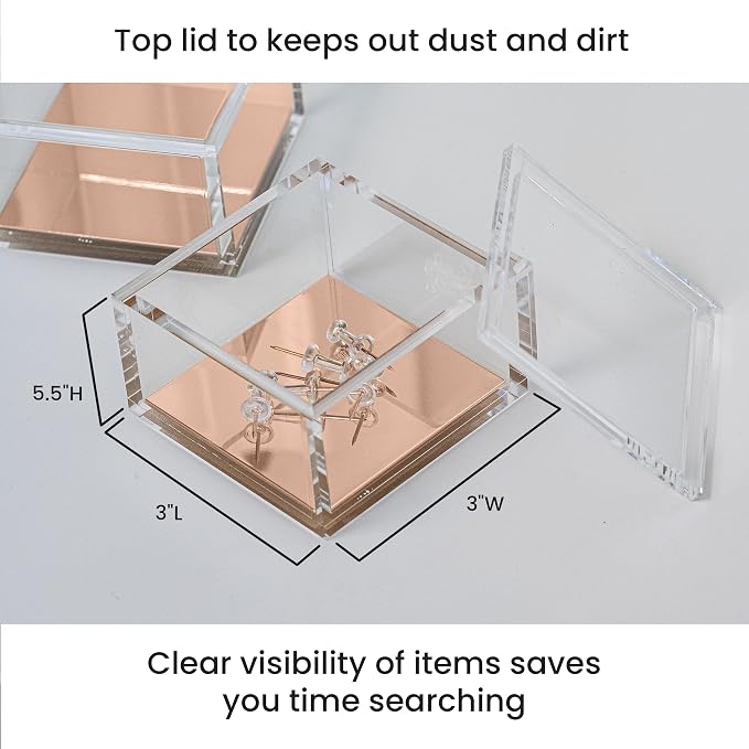 3-Tier Stackable Acrylic Holder, Clear with Rose Gold Base | Stylish desk organizer and storage for office or home, Transparent square design, Functional and elegant desk accessories