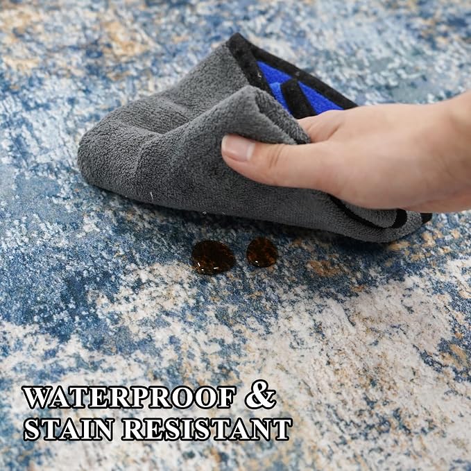 Washable 2x3 Entryway Area Rug: Modern Soft Ultra Thin Door Mat with Non-Slip Backing Stain Resistant Carpet for Bedroom Low Pile Floor Rugs for Kitchen Bathroom Easy Clean Rug for Family 2X3 BlueW