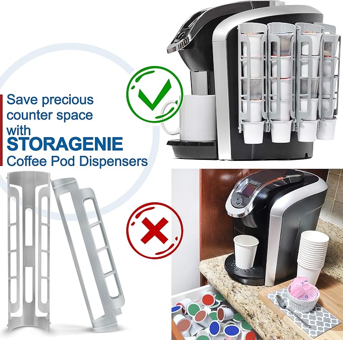 STORAGENIE Coffee Pod Holder Side Mount K Cup Pods Dispenser compatible with Keurig Coffee Makers, Perfect for Small Counters (3 Pack/For 15 K-Cups, LIGHT GREY)