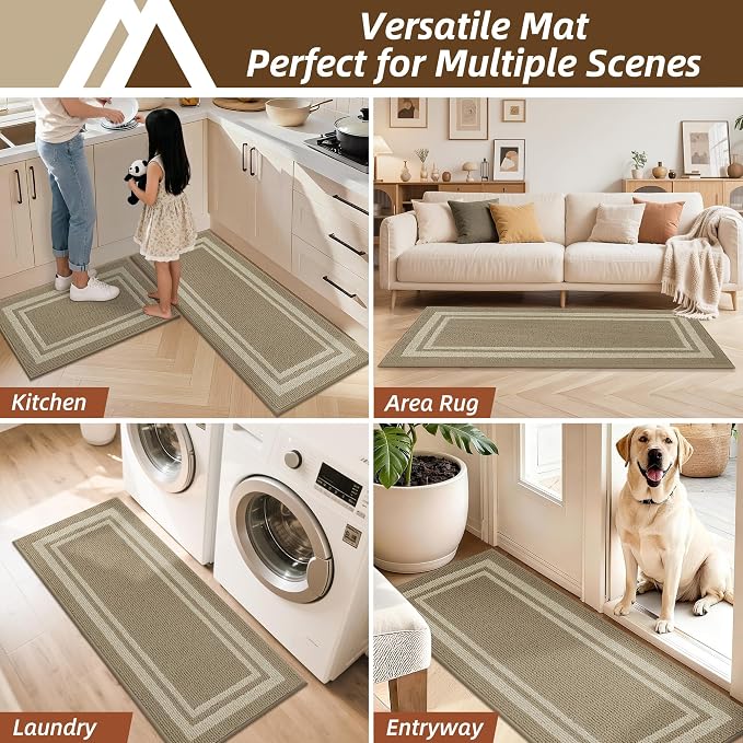 COSY HOMEER Kitchen Rugs Sets 2PCS,Non-Slip Washable Kitchen Mats for Floor,Absorbent and Stain Resistant Kitchen Runner Rugs for Kitchen Sink Laundry Entryway,20"x30"+20"x48",Beige
