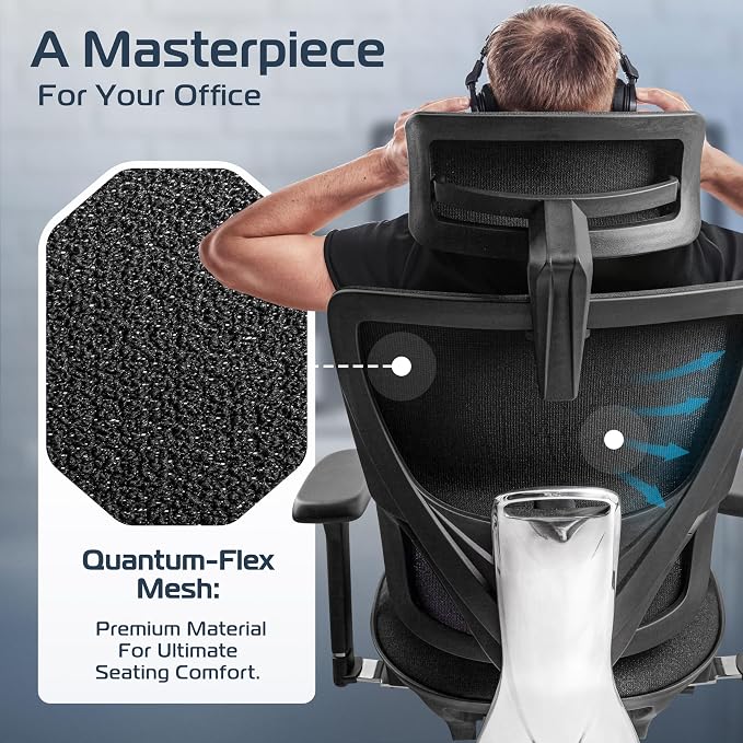 MasterSeat Ergonomic Office Chair Comfy [#1 in Tests] Swivel Chair | Ergonomic Chair with Breathable Mesh Back | Computer Chair with wheels | Home Office Desk Chair with 2D Headrest | For 330lbs
