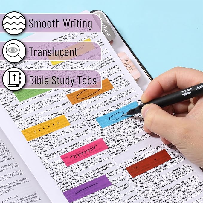 Mr. Pen- Colorful Sticky Tabs, 1600 pcs, Translucent Page Markers | Water-Resistant Book Tabs for Annotating, Bible Study, Planning, Indexing & Document Organization