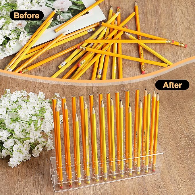 Acrylic Pen Holder, 24-Slots Pen Stand Clear Pen Holder Pen Display Stand Eyebrow Pen Stand Art Brush Rack Makeup Brush Rack Organizer for Home Office Desk School Supplies