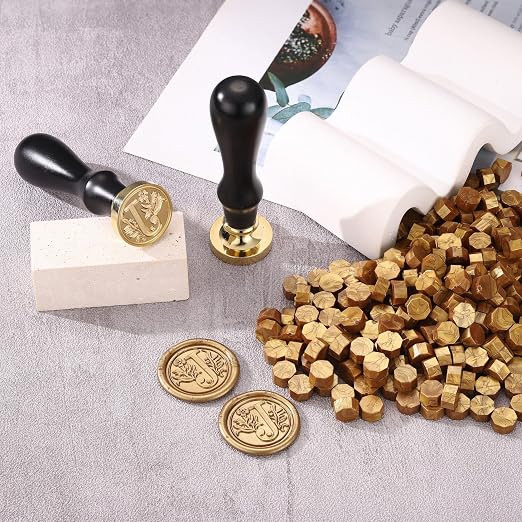 Yoption Traditional Initial Alphabet Wax Seal Stamp with 120 Antique Gold Wax Seal Beads Kit for Wedding Engagement Party Invitation Envelope Christmas Gift Wrap - Letter J