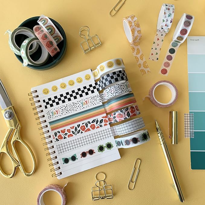 ZYNSHE Washi Tape Set of 16 Rolls of 15 mm Wide Cute Decorative Washi Tape for Journaling, Scrapbook, Washy Crafts, Bullet Journals, Planners, DIY Décor, Gift Wrapping, Craft Supplies (Splash)