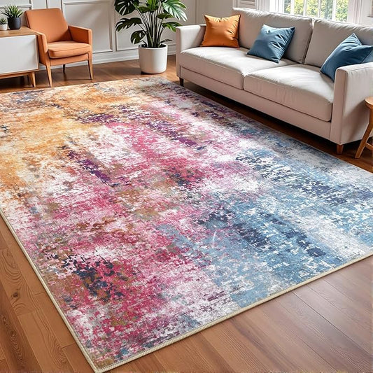 Macgace Washable Abstract Rug, 6x9 Modern Area Rugs with Non-Slip Rubber Backed for Living Room, Thin but Soft Contemporary Carpet Kitchen Bedroom Dining Room Decor, Galaxy