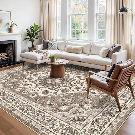 TOPRUUG Washable 10x13 Area Rug - Ultra Soft Living Room Area Rug Under Sofa Non-Slip Rugs for Bedroom Dining Room - Stain Resistant Farmhouse Decor for Family with Pets & Kids (Beige, 10x13)