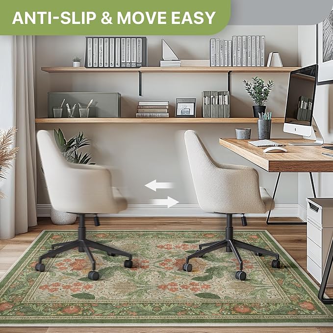 48"x72" Office Chair Mat for Hardwood Tile Floor, Under Desk Carpet Protector for Rolling Computer Chair Mat, Machine Washable Area Rug, Anti-Slip 1/5" Thick Low Pile Thin Floor Mat, Sage Green