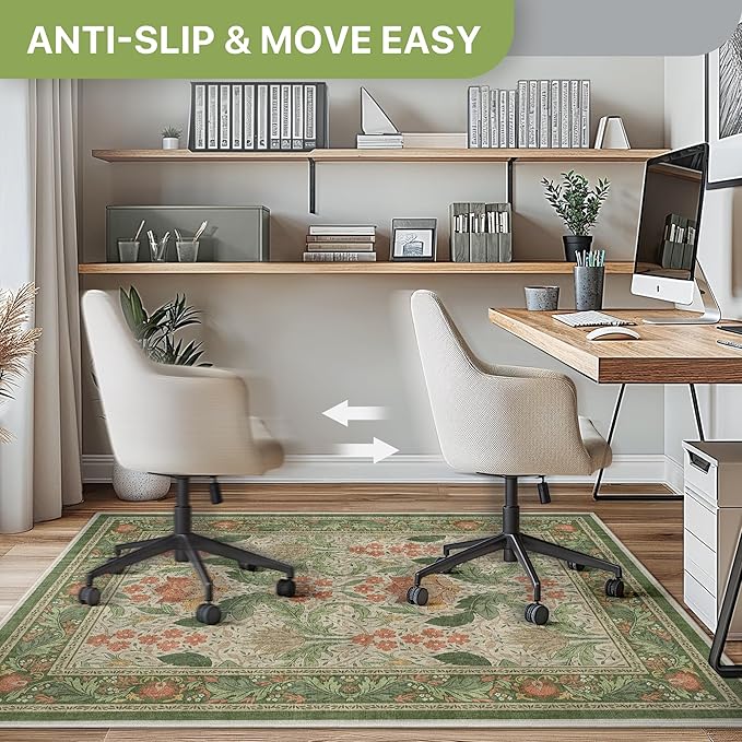 36"x60" Office Chair Mat for Hardwood Tile Floor, Under Desk Carpet Protector for Rolling Computer Chair Mat, Machine Washable Area Rug, Anti-Slip 1/5" Thick Low Pile Thin Floor Mat, Sage Green