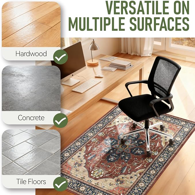 36"x48" Office Chair Mat for Hardwood, Under Desk Chair Mat for Home Office, Anti-Slip Office Rugs for Rolling Chairs, Floor Protector Washable Rugs Rust Red