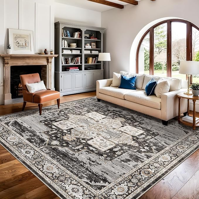 RUUGME Washable 8x8 Square Rug - Large Rug for Living Room Soft Rugs for Married Woman in Bedroom Kitchen with Non Slip Backing Home Decor Floor 8x8 Black