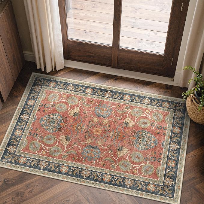 GENIMO Kitchen Rug Sets of 2, Non-Slip Washable Low-Pile Kitchen Mats for Floor, Waterproof Kitchen Runner Rug, for Hallway, Laundry, Sink, Entryway, Bathroom, 20"x32"+20"x48", RetroBrick