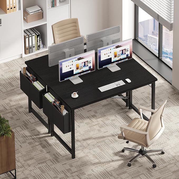 OLIXIS Computer Desk, 47 Inch Home Office Desks for Small Spaces, Writing Craft Study Gaming Table for Bedroom, Modern Computer Workstation with Storage Bag and Headphone Hook, Black