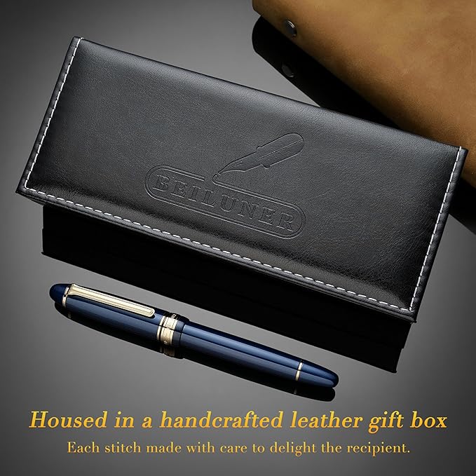 BEILUNER 319 Piano Blue Lacquer Rollerball - Stunning Luxury Pen with 24K Gold, Heavy, Schneider Black Ink Refill, Best Gift Set for Men & Women, Professional, Executive Office, Fancy Classic Pens