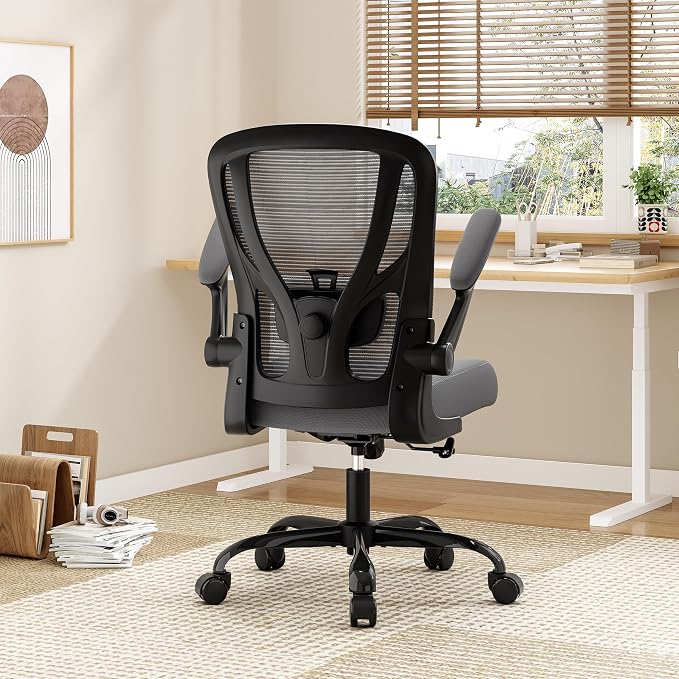 Office Chair Ergonomic Desk Chair - Mesh Computer Chair Breathable Task Chair with Wheels Adjustable Lumbar Support Home Desk Office Chairs with Flip up Armrest Executive Rolling Swivel Gray