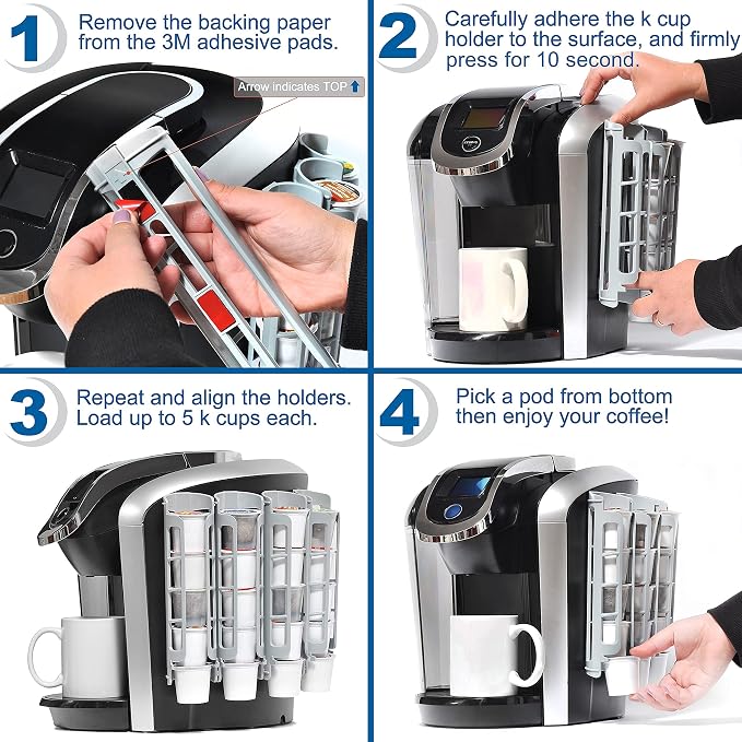 K Cup Holder for Keurig K-cup,Coffee pod Storage, Side Mount | Wall Mount, Perfect for Small Counters (3 Rows/For 15 K Cups, OASIS BLUE)