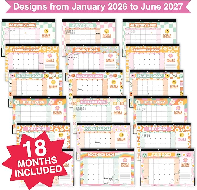 Hadley Designs Large Teacher Desk Calendar 2026-2027 - Desktop Calendar 2026, 18-Month Desk Calendars for Home, Office & Classroom, Cute Classroom Must Haves, Back to School Teacher Gifts