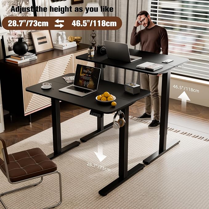 Small Standing Desk, 35"x24" Height Adjustable Sit-Stand Home Office, Black | Electric Adjustable Standing Desk, Sit to Stand Computer Office Desk with Splice Board, Memory Preset, Lifts 28.7''-46.5"